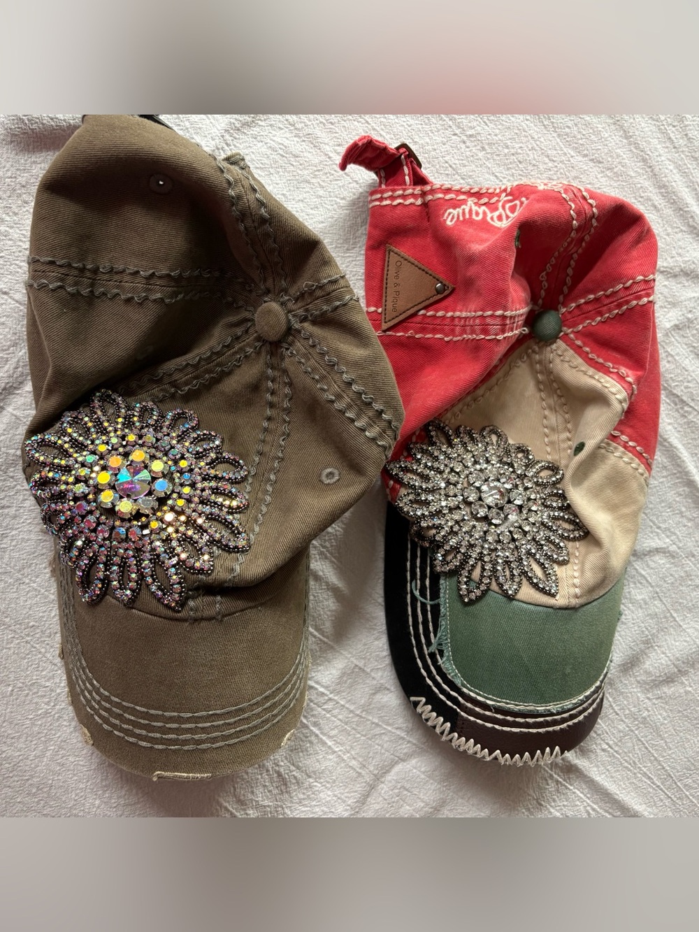 NWT 2 Rhinestone Embellished Visor Caps